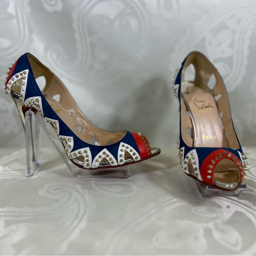 Christian Louboutin Circus City Embellished Peep Toe Heels 36.5